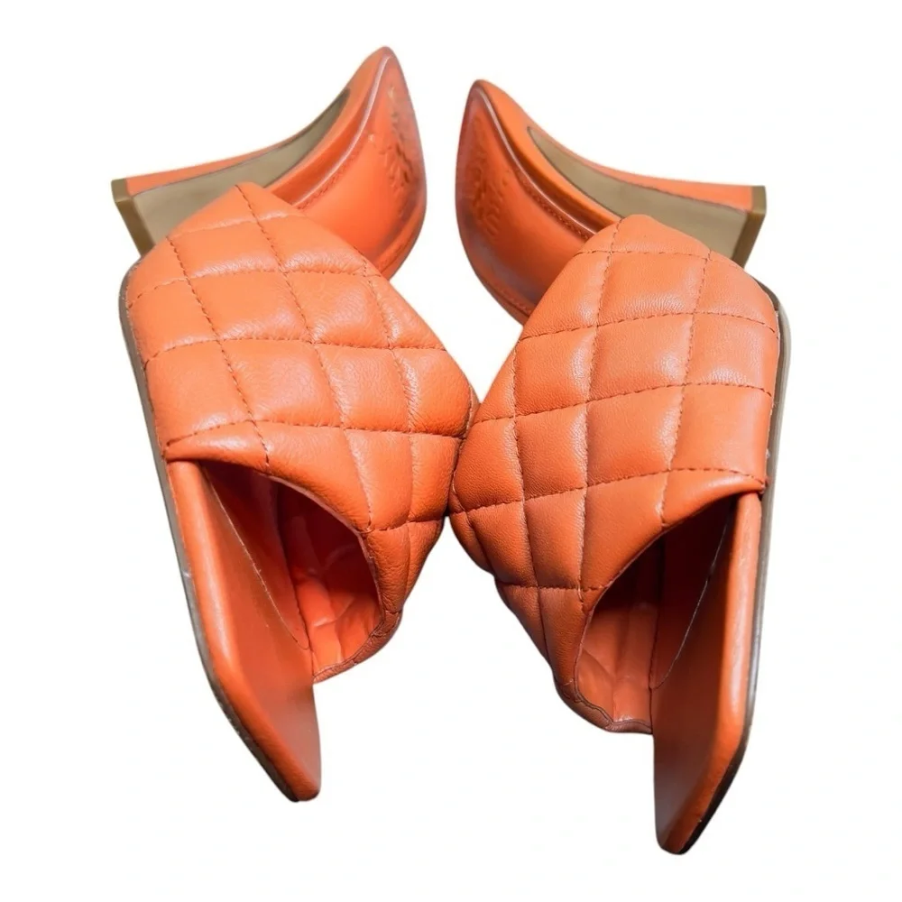 Vince Camuto Women's Orange Quilted Slide Sandals 4 Inch Heel Size 7